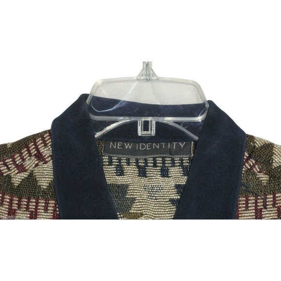 New Identity Size M Womens Vest Aztec Print Button Up Navy Collar Woven Layering - Picture 3 of 4
